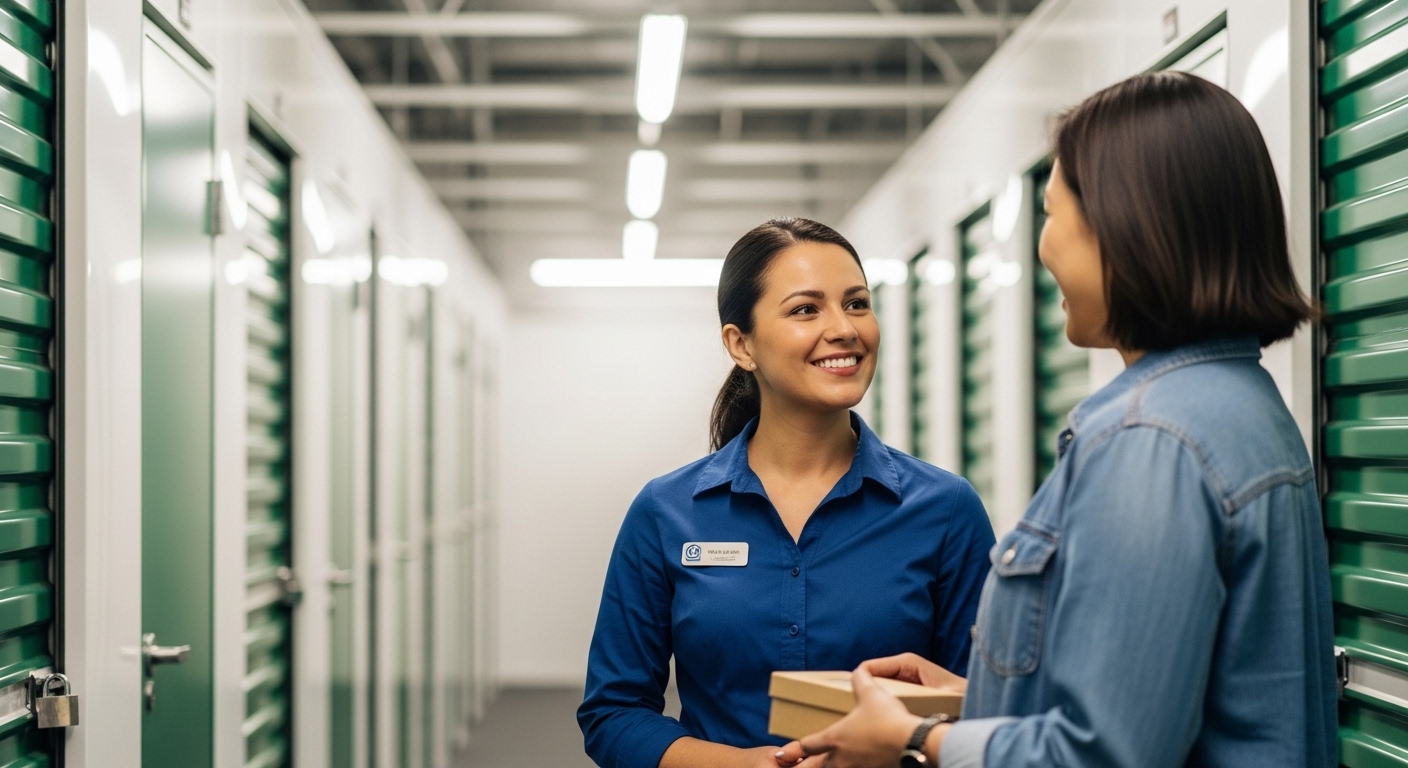 Female Self-Storage Manager Moving In a Tenant