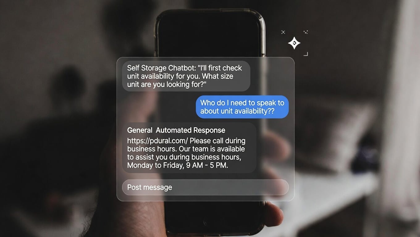 Generic Self Storage Chatbot prompting user to call