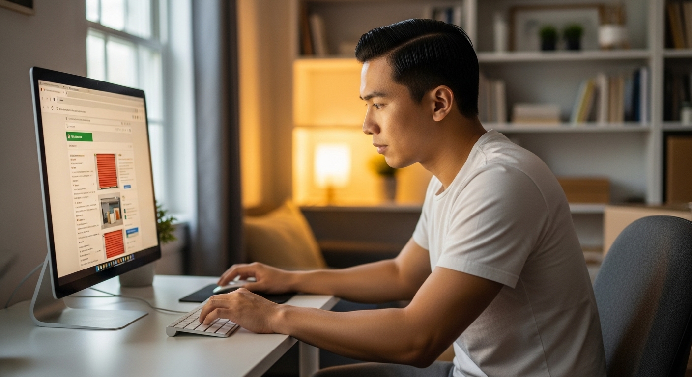 Person searching for self-storage on home computer