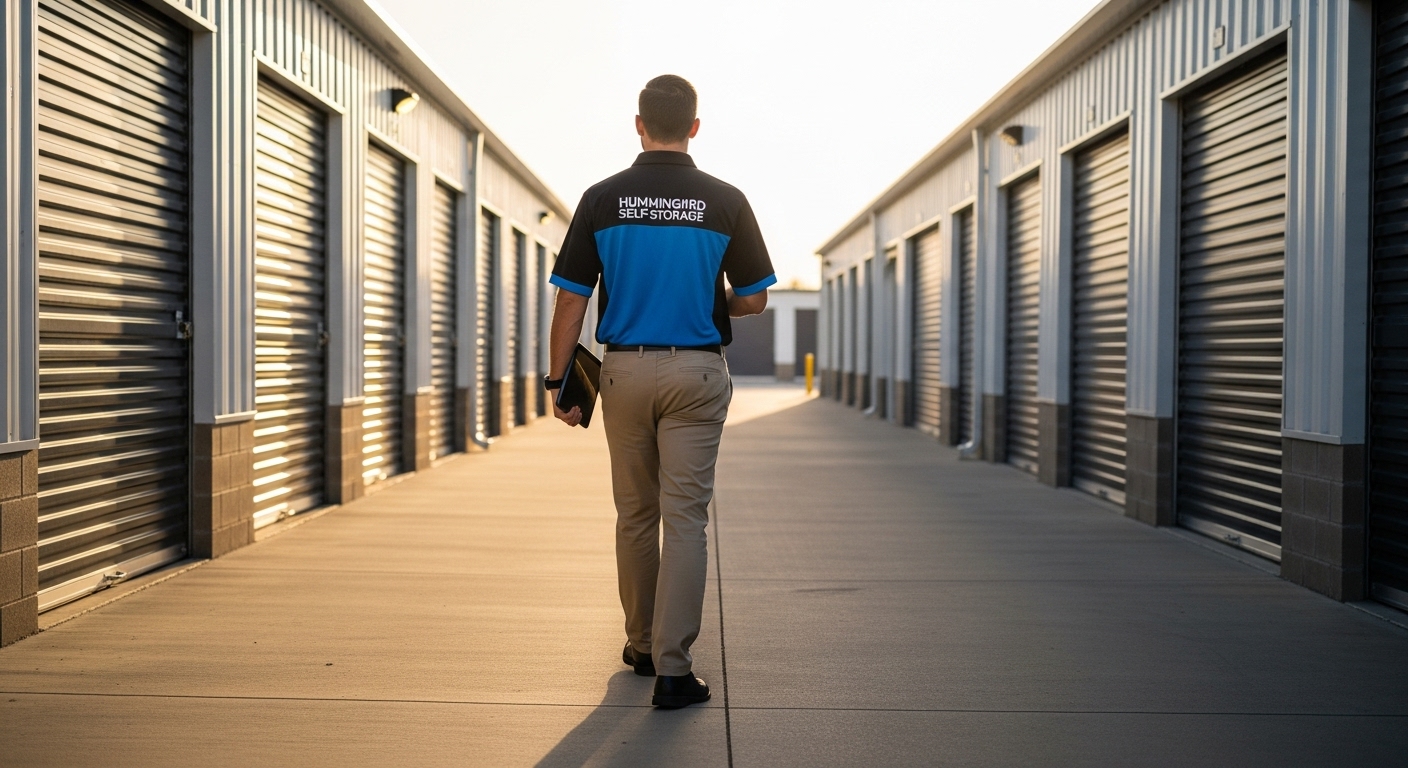Self-Storage Employee checking drive up units