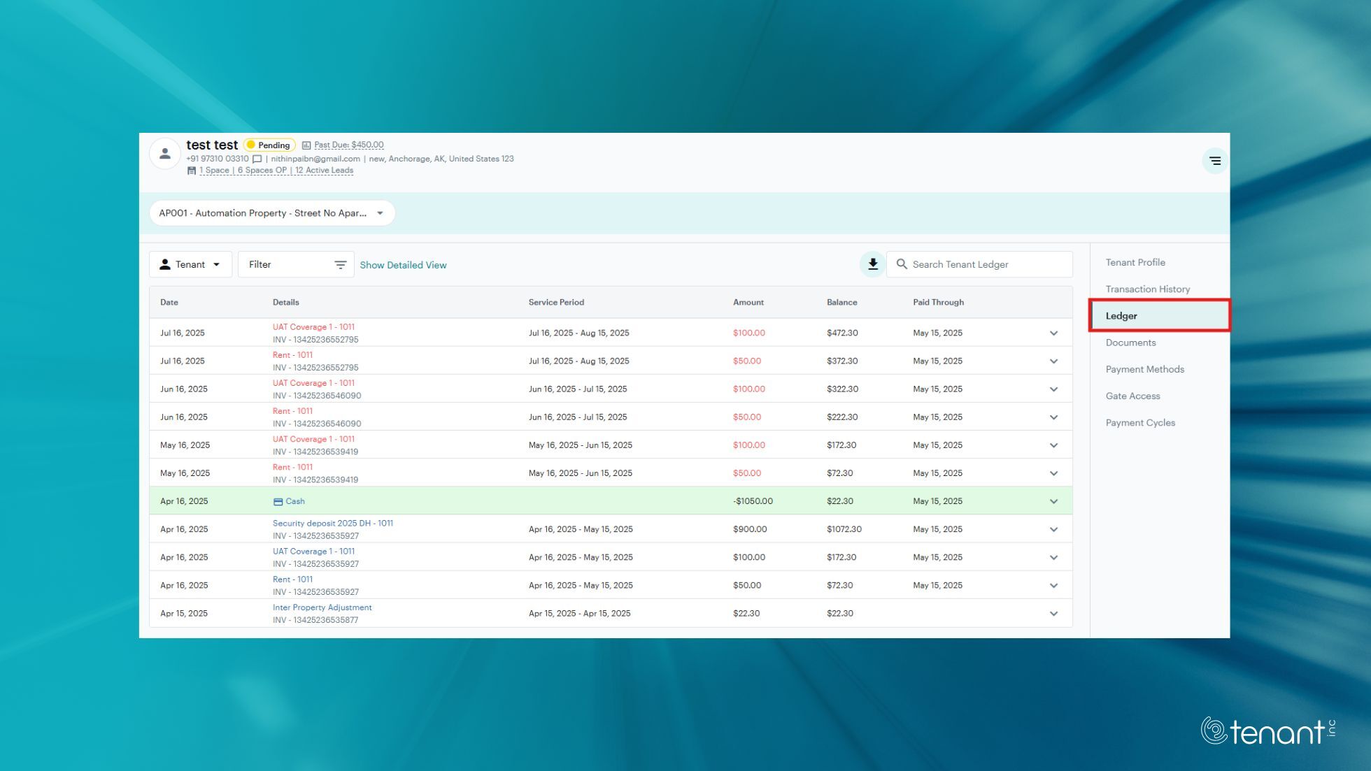 Tenant Ledger New Feature Screenshot