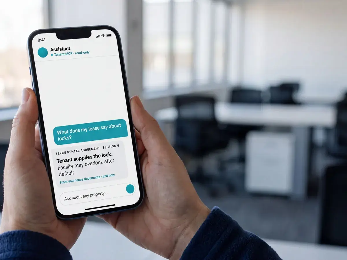 Phone showing Tenant MCP answering a question about the lock clause in a rental agreement